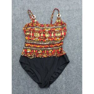 Christina Swimsuit 16D Bra Sized Orange Black Tribal Adjustable Underwire One pc